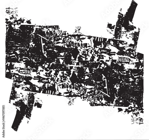 Abstract shapes create a dynamic composition of black and white forms.