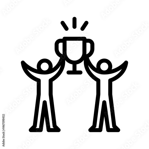 winning team outline icon. figure win trophy line art illustration.