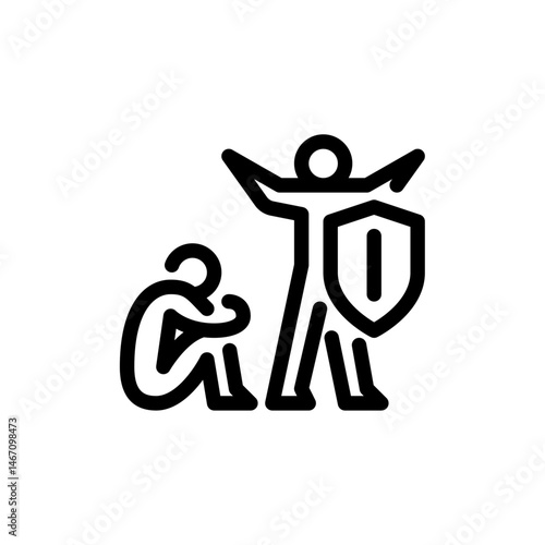 protect friend outline icon. figure defending friend line art illustration.