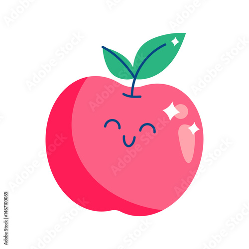 Fresh and Juicy Apple in a Minimalist kawaii Flat Style