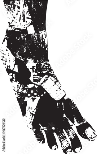 A weathered foot is wrapped in bandages.