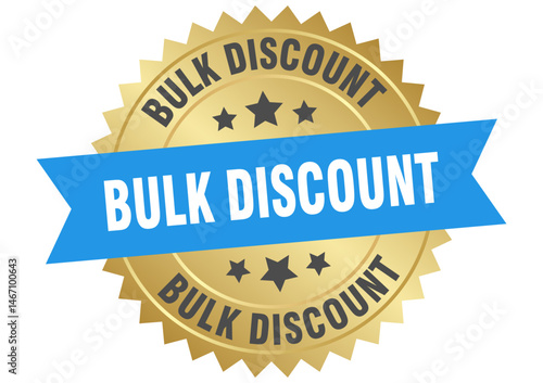 bulk discount. bulk discount round blue and gold label isolated on transparent background