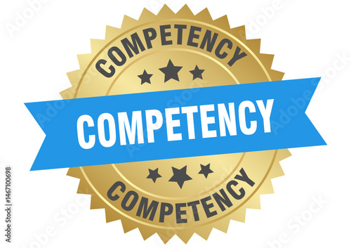 competency. competency round blue and gold label isolated on transparent background