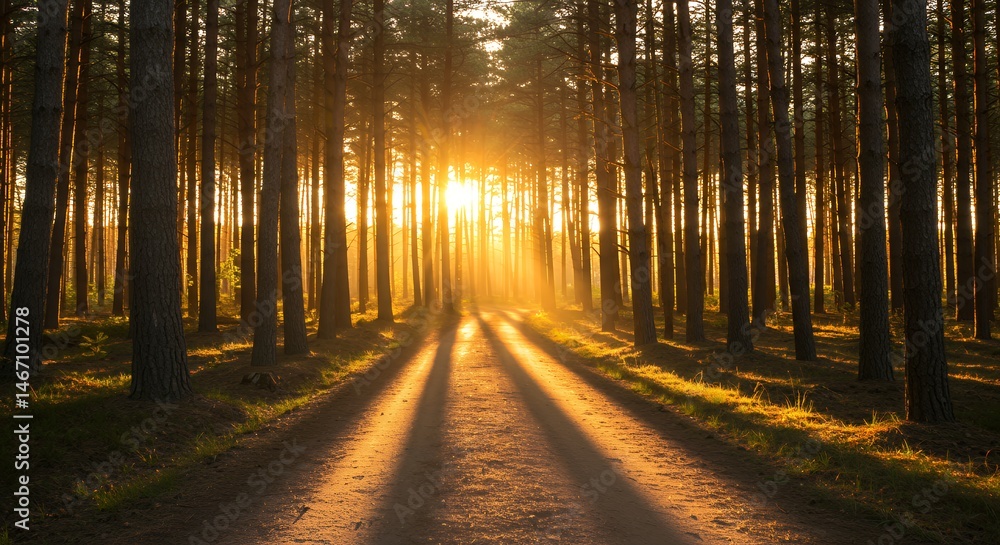 Obraz premium Forest Path with Sunlight