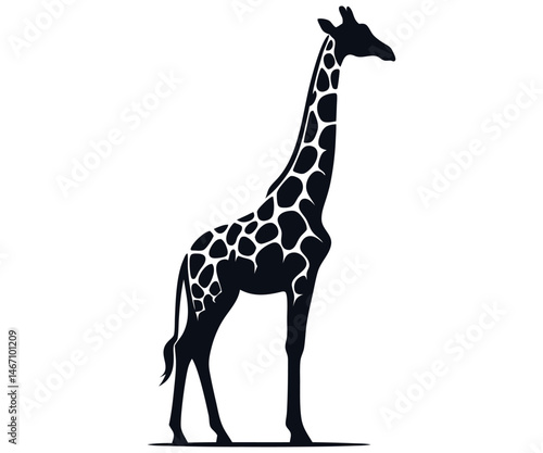 Silhouette of standing giraffe with pattern on white background. Clipart image isolated on background.