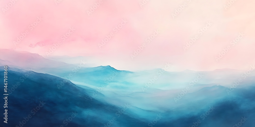 Fototapeta premium Misty Mountain Landscape Pink and Blue Dreamy Scenery