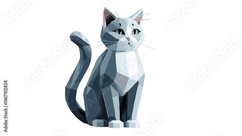 Polygonal cat model in geometric style, 3D illustration concept