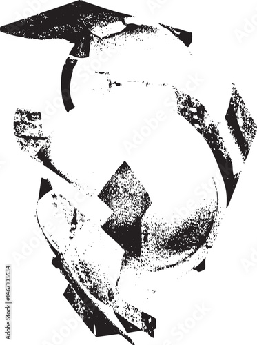 A fragmented grayscale portrait of a human head with sharp edges.