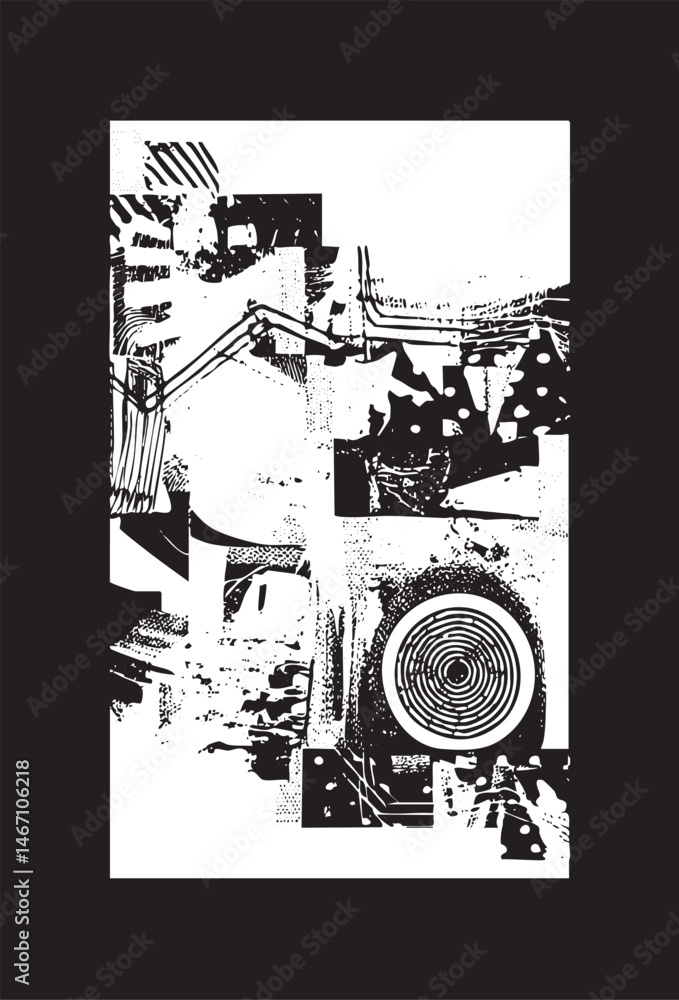 Fototapeta premium A monochrome abstract showcases a complex network of interconnected lines and circular forms.