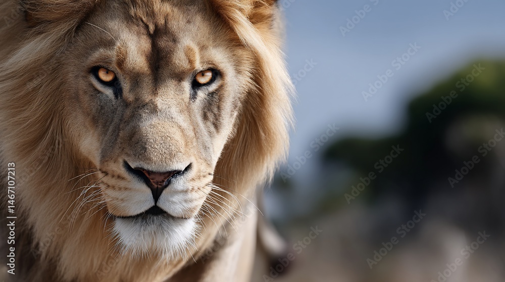 Fototapeta premium Majestic lion close-up, intense gaze
