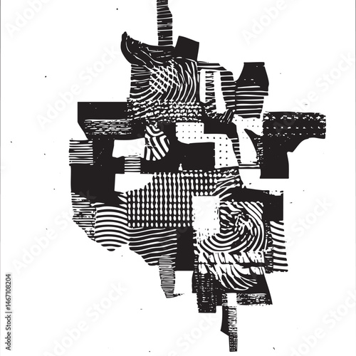 Abstract geometric shapes overlap and intertwine on a white background.