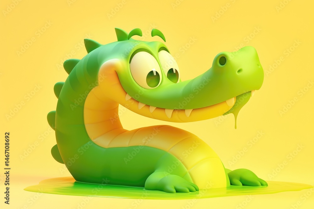 Obraz premium Playful, cartoonish crocodile character in a digital rendering.