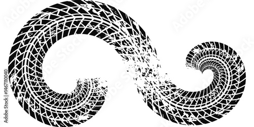 Auto tire tread grunge element. Car and motorcycle tire pattern, wheel tyre tread track. Black tyre print.