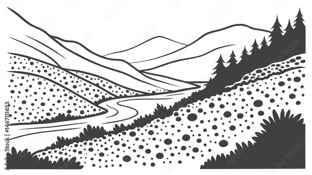 Obraz premium valley scene formed by halftone dot patterns