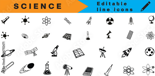 Modern Science Icons – Chemistry, Physics & Biology Vector Set