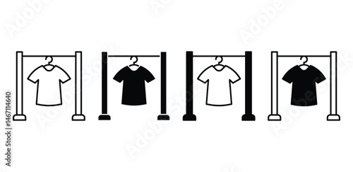 Hanging Rack Icons with T Shirts Black and White Color Vector Design