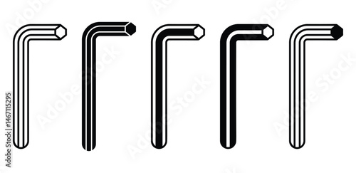 Hex Key Icon Set Black and White Line Art Illustration Vector Design
