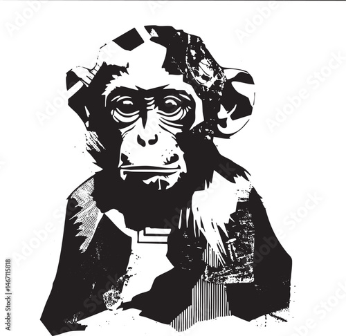 A focused monkey gazes directly at the viewer with intense eyes.