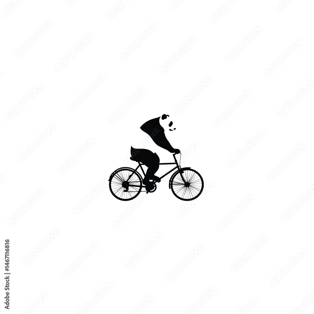 Fototapeta premium Panda Riding Bicycle silhouette on white background