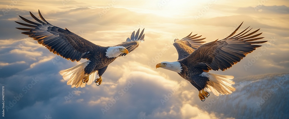 Fototapeta premium Majestic Eagles Soar Above Clouds