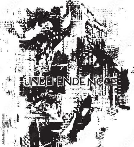 A distressed textured displays the word ‘INDEPENDENCE’ in bold letters.