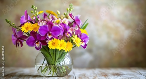 Elegant Spring Flowers in Glass Vase Featuring Orchids and Daisies for Home Styling.