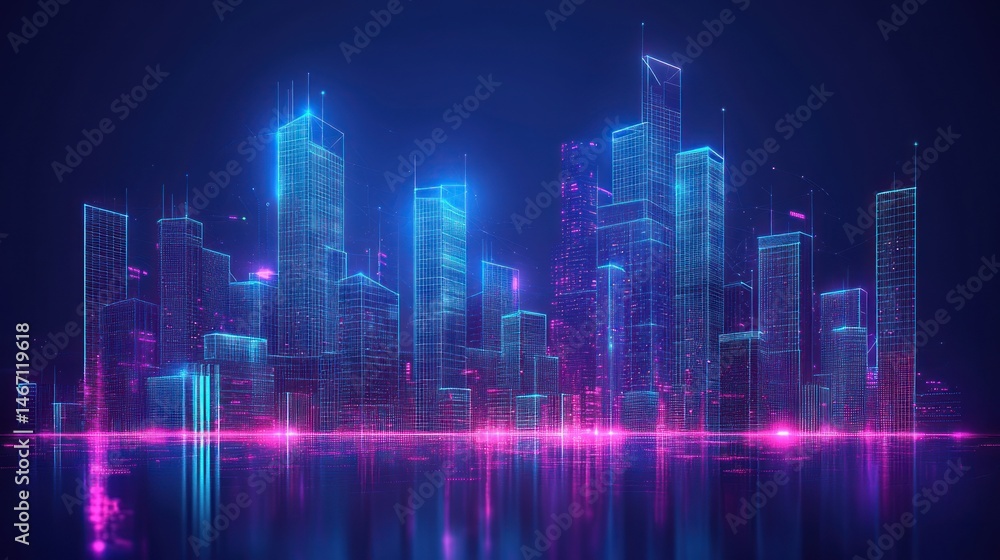 Futuristic cityscape, vibrant neon glow, digital architecture Futuristic cityscape, vibrant neon glow, digital architecture