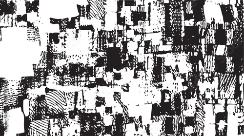 A dense collection of overlapping textured shapes forms a complex abstract .