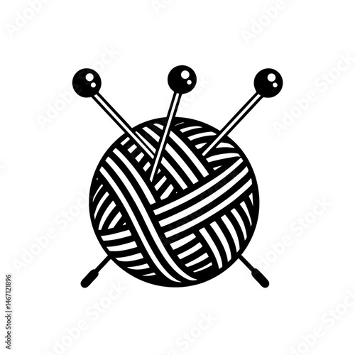 knitting yarn with needles and buttons on white 