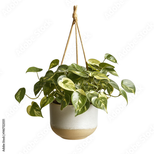 Obraz na płótnie hanging Pothos Epipremnum aureum n ceramic pot side view, on isolated Background w salonie