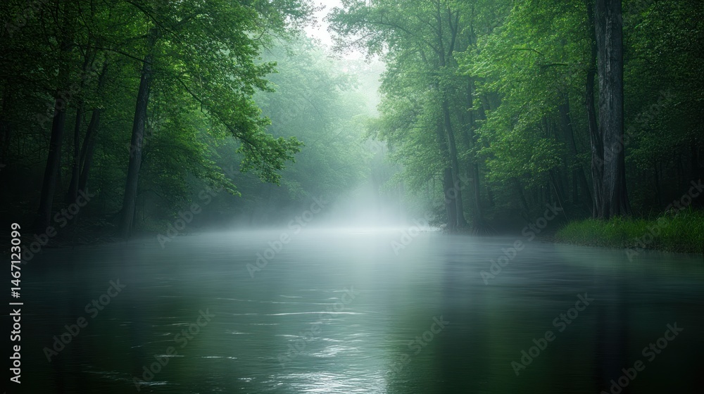 Obraz premium Misty river in a lush forest