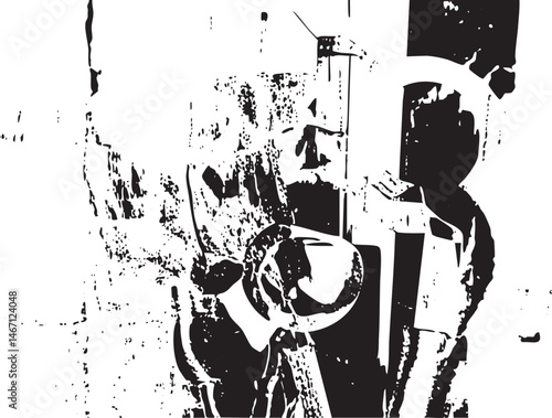 A solitary figure stands within a textured urban environment.