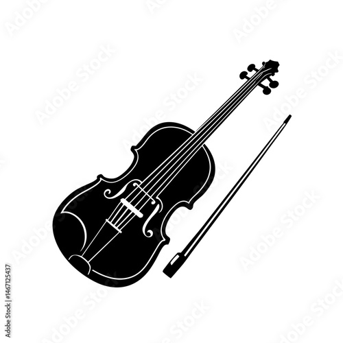 violin with bow  a wooden violin lying beside its .svg