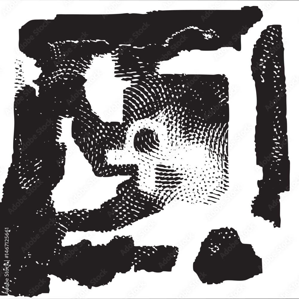 A stylized black and white animal figure emerges from a square frame. A stylized black and white animal figure emerges from a square frame.