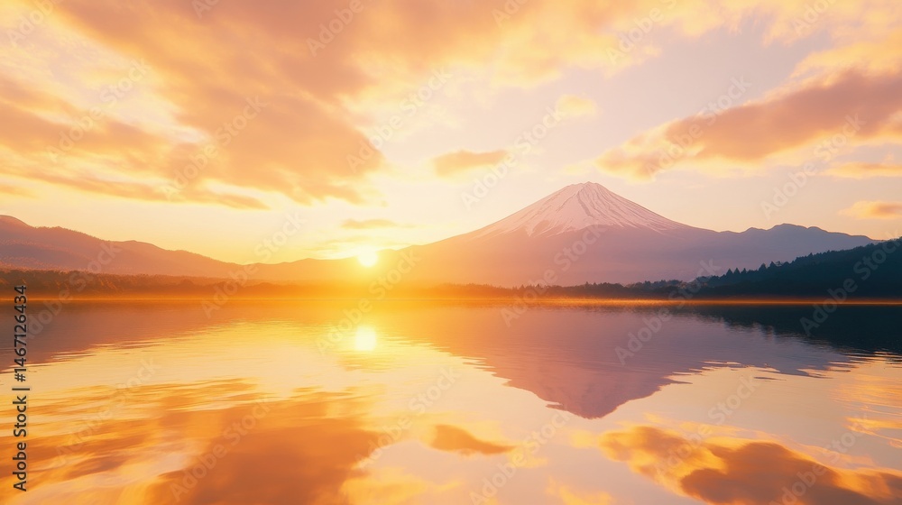 Fototapeta premium Mount Fuji Reflecting in a Tranquil Lake