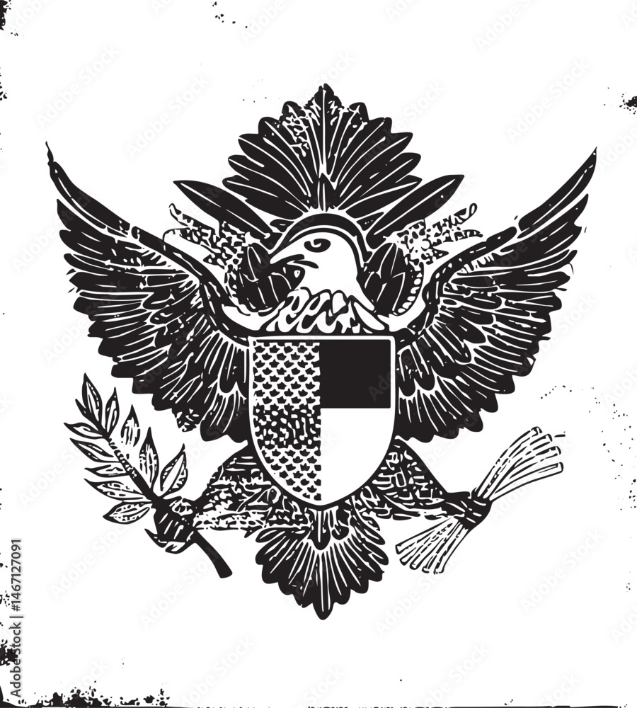 Fototapeta premium A majestic eagle perches within a detailed shield showcasing strength and nobility.