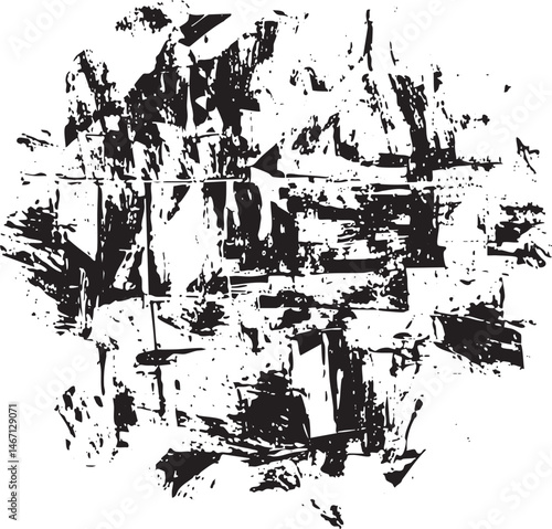 A fragmented black and white abstract with sharp edges.