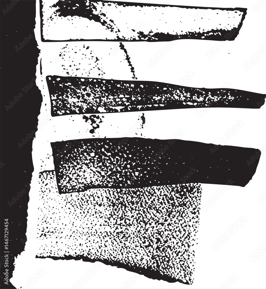 Four abstract textured shapes are arranged vertically on a distressed background. Four abstract textured shapes are arranged vertically on a distressed background.