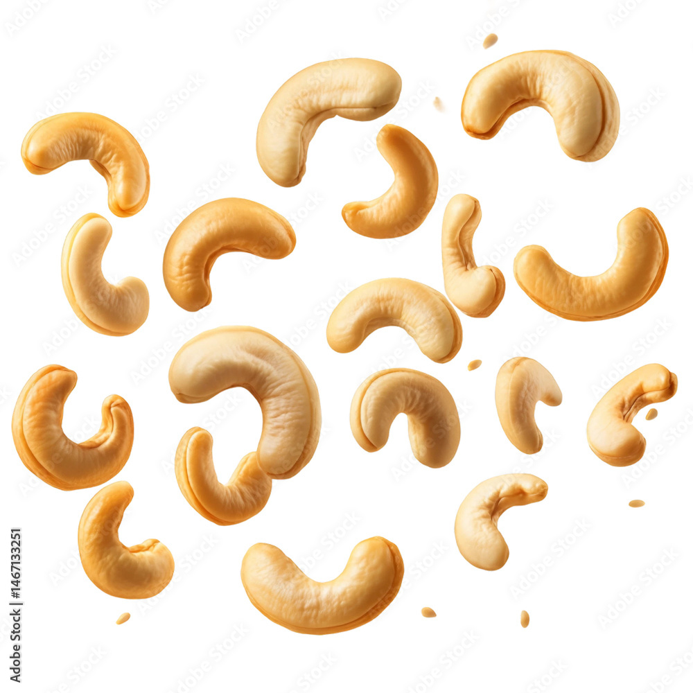 Flying cashew nuts isolated on transparent background. Flying cashew nuts isolated on transparent background.