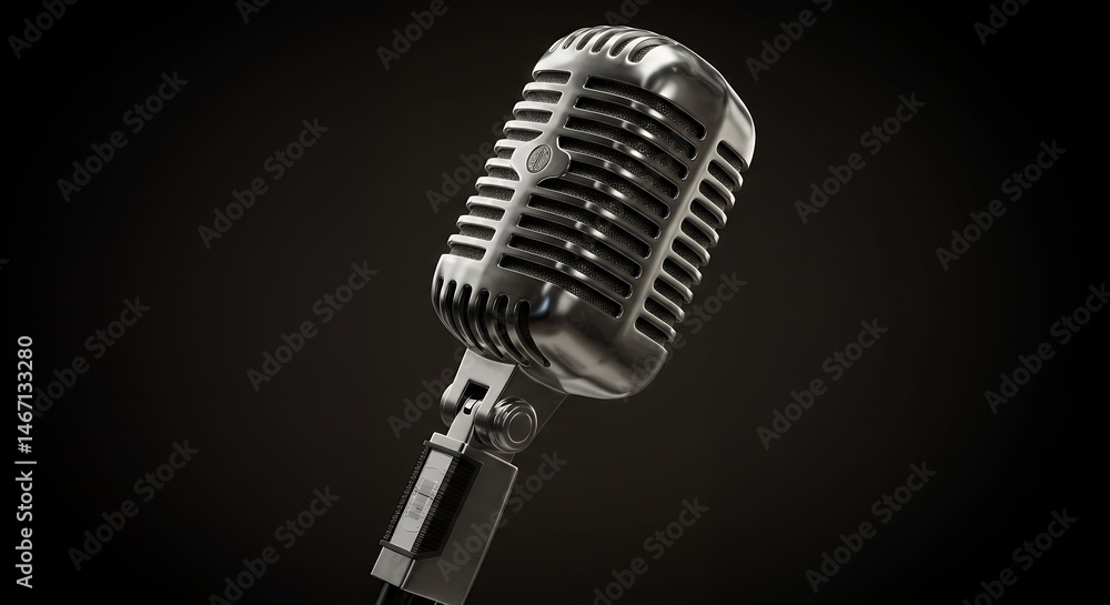Fototapeta premium Vintage Microphone on Black Background