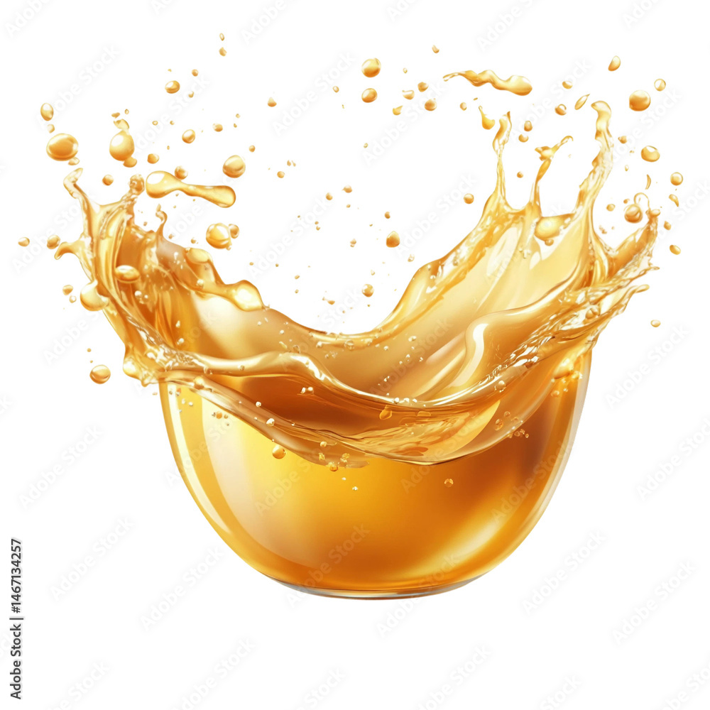 Fototapeta premium Orange juice splashing isolated on white and transparent background.