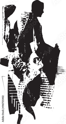 A silhouetted figure plays a stringed instrument against a textured background.
