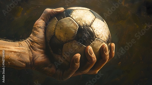 Hand Holding a Soccer Ball: A hand gripping a soccer ball, ready to throw it into play. 
