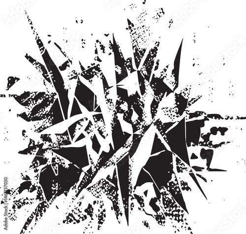 A dense collection of shattered jagged shards forms a chaotic central point.