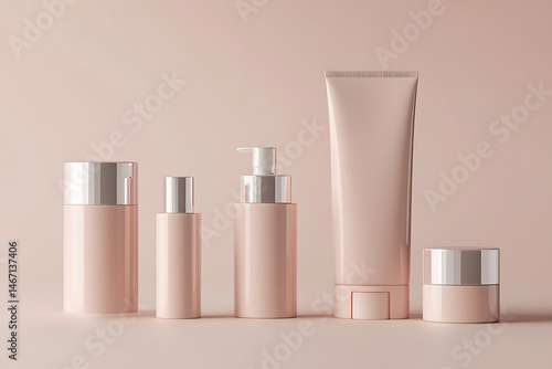 Wallpaper Mural A minimalist display of various skincare products arranged elegantly on a soft pink background, showcasing modern beauty essentials Torontodigital.ca