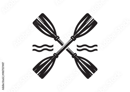 Crossed Wooden Paddle Oar Silhouette for Boat Rafting Kayak Canoe Rowing Sail Sport Adventure Silhouette Vector