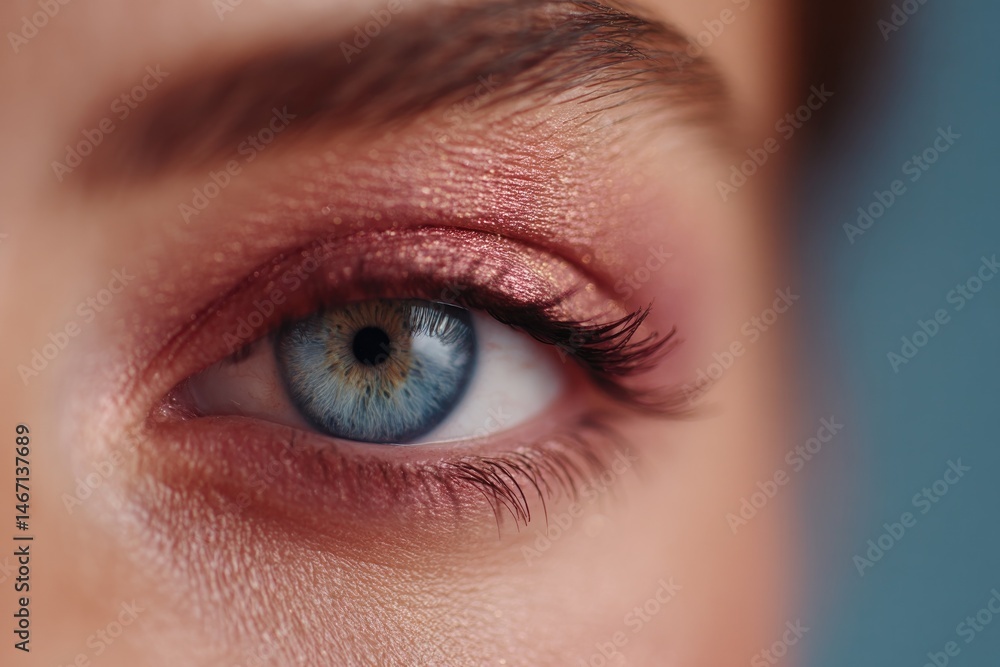 close-up on woman eye artfully adorned with vivid modern makeup colors close-up on woman eye artfully adorned with vivid modern makeup colors
