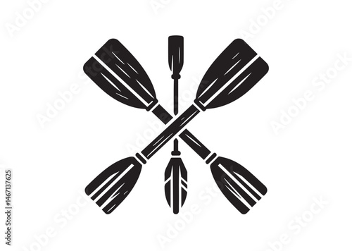 Crossed Wooden Paddle Oar Silhouette for Boat Rafting Kayak Canoe Rowing Sail Sport Adventure Silhouette Vector
