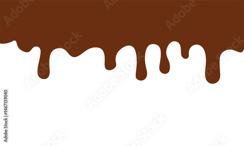 Melted chocolate seamless texture. Melted chocolate dripping on white background. Dripping liquid.