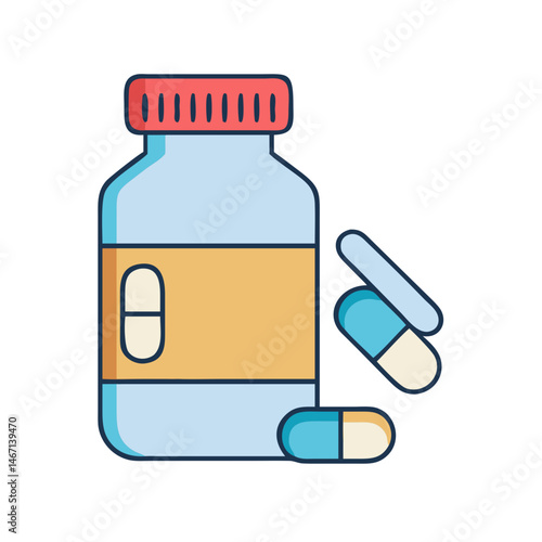 Medicine bottle with capsules vector illustration for healthcare and pharmaceutical industry use